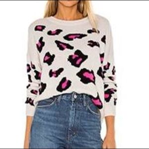 Autumn Cashmere Leopard Crew Sweater in Chalk, Black, & Pink Size M